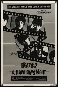 9b381 HARD DAY'S NIGHT 1sh R82 great portraits of The Beatles, rock & roll classic!