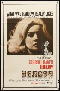 9b386 HARLOW 1sh '65 super close up of Carroll Baker in the title role!