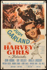 9b389 HARVEY GIRLS 1sh '45 art of men fighting for Judy Garland, musical romance of daring days!