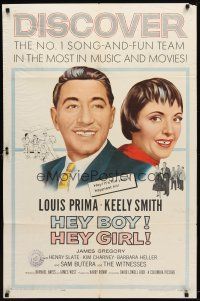 9b403 HEY BOY! HEY GIRL! 1sh '59 artwork of Louis Prima & Keely Smith, #1 song-and-fun team!