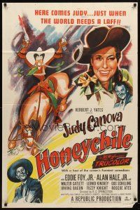 9b410 HONEYCHILE 1sh '51 wonderful artwork of cowgirl Judy Canova on horse by Al Hirschfeld!
