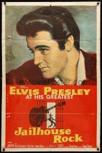 9b455 JAILHOUSE ROCK 1sh '57 classic art of rock & roll king Elvis Presley by Bradshaw Crandell!