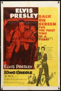 9b485 KING CREOLE 1sh R59 full-length image of Elvis Presley with guitar & w/sexy Carolyn Jones!