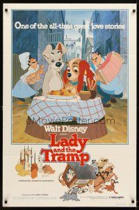 9b495 LADY & THE TRAMP 1sh R80 Walt Disney romantic canine dog classic cartoon!