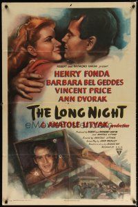 9b529 LONG NIGHT style A 1sh '47 cool noir artwork of Henry Fonda & Barbara Bel Geddes!