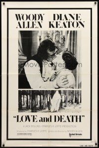 9b536 LOVE & DEATH style B 1sh '75 Diane Keaton about to fire Woody Allen out of a cannon!