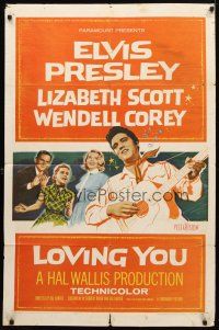 9b539 LOVING YOU 1sh '57 Elvis Presley, Lizabeth Scott, Wendell Corey & Dolores Hart!