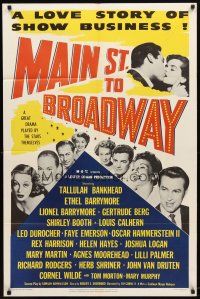 9b551 MAIN ST. TO BROADWAY 1sh '53 Tallulah Bankhead, Rex Harrison, Cornel Wilde & 7 more stars!