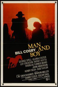 9b553 MAN & BOY 1sh '71 Bill Cosby as struggling frontier cowboy, cool sunset image!