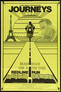 9b556 MAN ON A REDLINE/MAN ON THE RUN 1sh '75 cool fluorescent motorcycle and Eiffel Tower images!