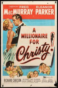 9b583 MILLIONAIRE FOR CHRISTY 1sh '51 Fred MacMurray embraces Eleanor Parker!