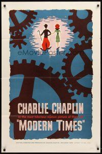 9b592 MODERN TIMES 1sh R59 great Henry Cerutti artwork of Charlie Chaplin with gears!