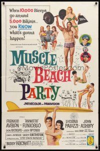 9b608 MUSCLE BEACH PARTY 1sh '64 Frankie & Annette, 10,000 biceps & 5,000 bikinis!