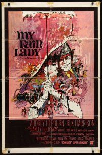 9b611 MY FAIR LADY int'l 1sh '64 classic art of Audrey Hepburn & Rex Harrison by Bob Peak!