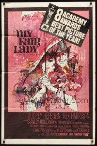 9b610 MY FAIR LADY 1sh '64 classic art of Audrey Hepburn & Rex Harrison by Bob Peak!