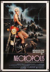 9b621 NECROPOLIS 1sh '86 art of sexy LeeAnne Baker on motorcycle w/zombies!