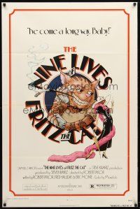 9b639 NINE LIVES OF FRITZ THE CAT 1sh '74 Robert Crumb, great art of smoking cartoon feline!