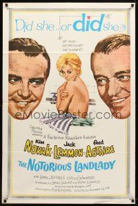 9b646 NOTORIOUS LANDLADY 1sh '62 art of sexy naked Kim Novak between Jack Lemmon & Fred Astaire!