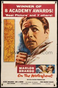 9b658 ON THE WATERFRONT 1sh R61 directed by Elia Kazan, classic image of Marlon Brando!