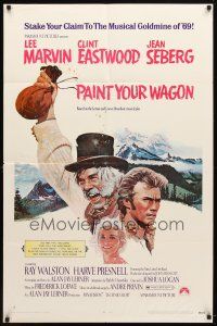 9b672 PAINT YOUR WAGON 1sh '69 art of Clint Eastwood, Lee Marvin & pretty Jean Seberg!