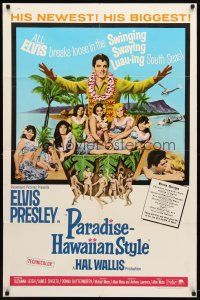 9b677 PARADISE - HAWAIIAN STYLE 1sh '66 Elvis Presley on the beach with sexy tropical babes!