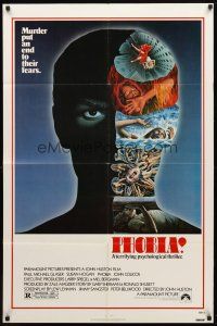 9b692 PHOBIA 1sh '80 directed by John Huston, cool art of crazy psychiatrist by Alex Ebel!