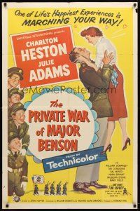 9b712 PRIVATE WAR OF MAJOR BENSON 1sh '55 Charlton Heston, Julie Adams & little kids!