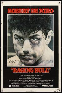 9b727 RAGING BULL 1sh '80 Martin Scorsese, classic close up boxing image of Robert De Niro!