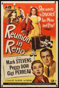 9b740 REUNION IN RENO 1sh '51 Mark Stevens, Peggy Dow, she wants to divorce her mom & pop!