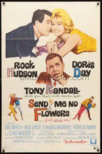 9b785 SEND ME NO FLOWERS 1sh '64 great art of Rock Hudson, Doris Day & Tony Randall!
