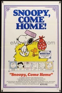 9b814 SNOOPY COME HOME 1sh '72 Peanuts, Charlie Brown, great image of Snoopy & Woodstock!