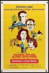 9b821 SOMETIMES A GREAT NOTION 1sh '71 art of Paul Newman, Henry Fonda, Lee Remick & Sarrazin!