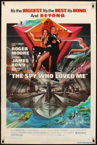 9b830 SPY WHO LOVED ME 1sh '77 cool artwork of Roger Moore as James Bond by Bob Peak!