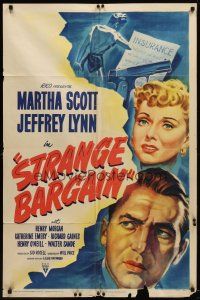 9b846 STRANGE BARGAIN style A 1sh '49 film noir, Martha Scott, Jeffrey Lynn, insurance fraud!