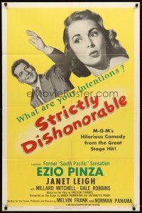 9b851 STRICTLY DISHONORABLE 1sh '51 what are Ezio Pinza's intentions toward Janet Leigh?