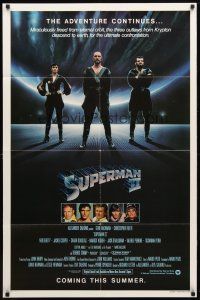 9b862 SUPERMAN II teaser 1sh '81 Christopher Reeve, Terence Stamp, cool image of villains!