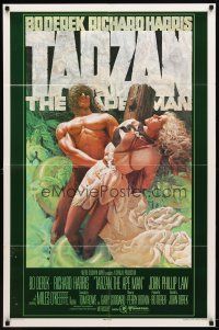 9b881 TARZAN THE APE MAN advance 1sh '81 art of sexy Bo Derek & Miles O'Keefe by James Michaelson!