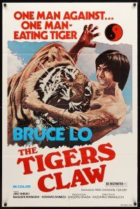 9b904 TIGERS CLAW 1sh '76 Bruce Lo, wild image of man fighting tiger!