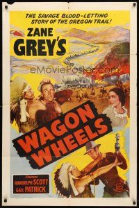 9b943 WAGON WHEELS 1sh R51 Zane Grey's savage blood-letting story of the Oregon Trail!