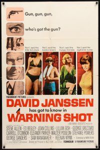 9b950 WARNING SHOT 1sh '66 David Janssen, Joan Collins, sexy girls, who's got the gun?