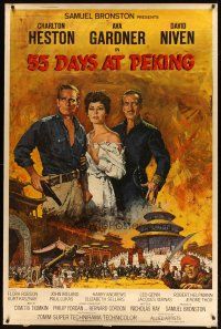 9c391 55 DAYS AT PEKING 40x60 '63 art of Charlton Heston, Ava Gardner & David Niven by Terpning!