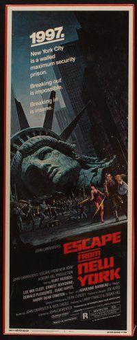 9c029 ESCAPE FROM NEW YORK insert '81 John Carpenter, art of decapitated Lady Liberty by Barry E. Jackson!