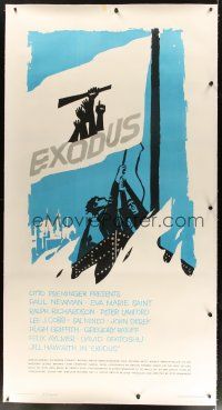 9d034 EXODUS linen 3sh '61 Otto Preminger, great full artwork of men raising flag by Saul Bass!