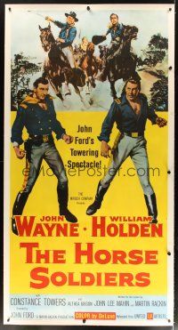 9d036 HORSE SOLDIERS linen 3sh '59 art of U.S. Cavalrymen John Wayne & William Holden, John Ford