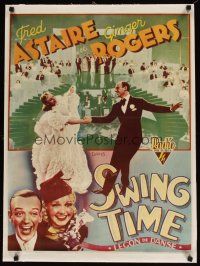 9d151 SWING TIME linen pre-war Belgian '36 wonderful image of Fred Astaire dancing w/Ginger Rogers!