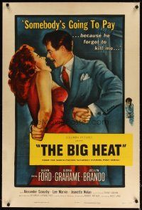 9d208 BIG HEAT linen 1sh '53 great pulp art of Glenn Ford & sexy Gloria Grahame, Fritz Lang noir!