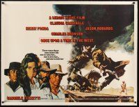 9d079 ONCE UPON A TIME IN THE WEST linen British quad '68 Leone, art of Cardinale, Fonda, Bronson!