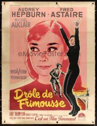 9d014 FUNNY FACE linen French 1p '57 Audrey Hepburn close up & full-length + Astaire Grinsson art!