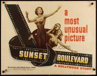9d193 SUNSET BOULEVARD linen 1/2sh '50 different image of Gloria Swanson, William Holden& Olson!
