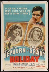9d272 HOLIDAY linen 1sh '38 will millionaire Cary Grant choose Katharine Hepburn or Doris Nolan!
